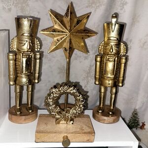 NWT Threshold Gold Nutcracker and Star/Wreath Decor Set. Set Of 4